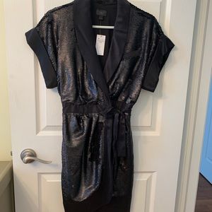 Sleek Satin & Sequin Wrap Dress